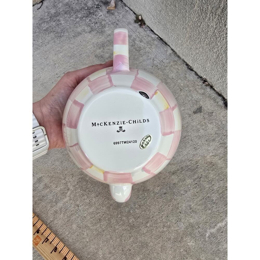MACKENZIE-CHILDS Enamel Teapot, Cute Small Teapot NO Lid, 4-Cup, PINK CHECK - Picture 3 of 6